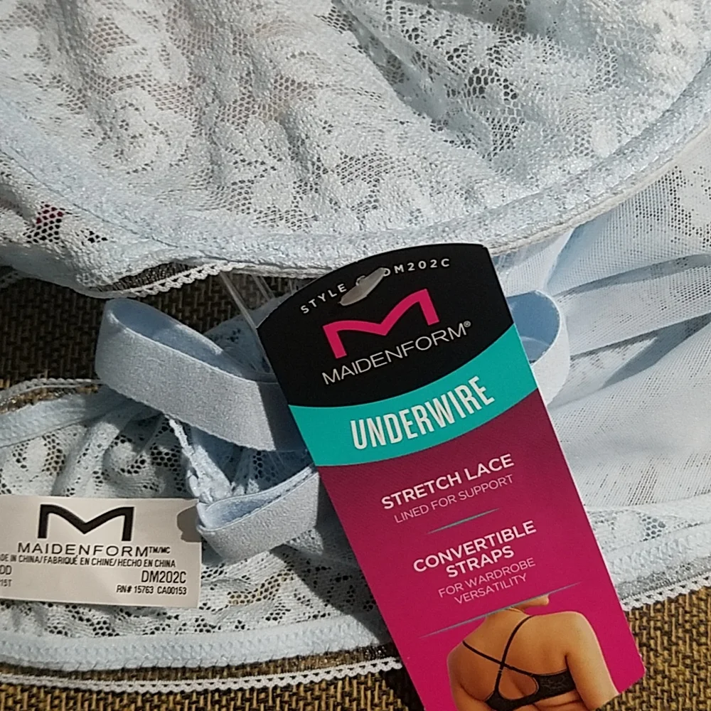 Maidenform Pure Comfort Stretch Lace Demi Underwire Blue Floral Lace Bra NWT - Picture 3 of 3